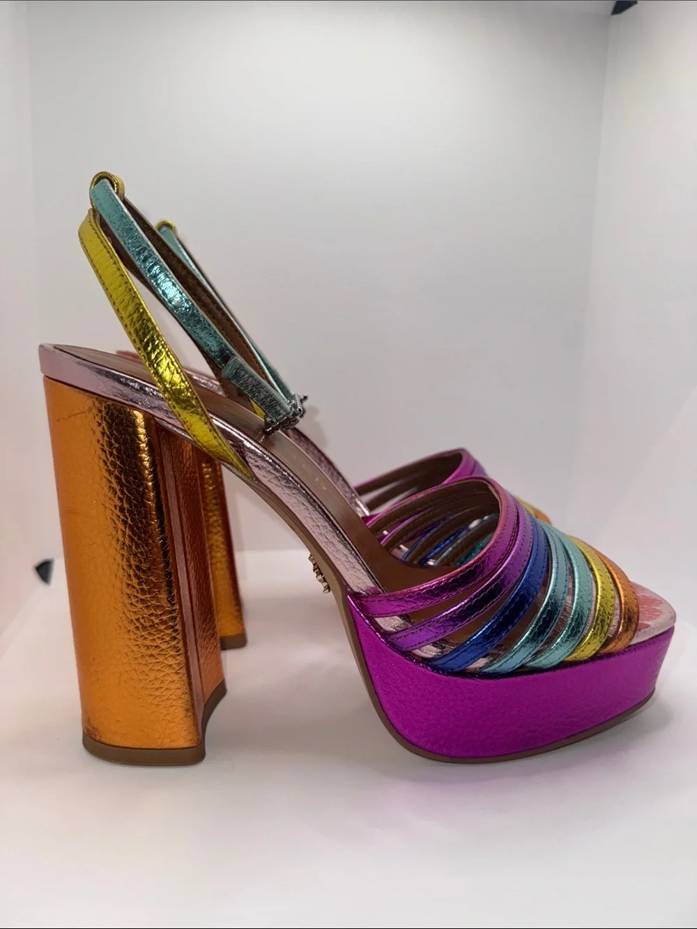 Kurt Geiger Pierra Platform Sandal Heels Metallic Leather Women’s 36.5 US 6.5